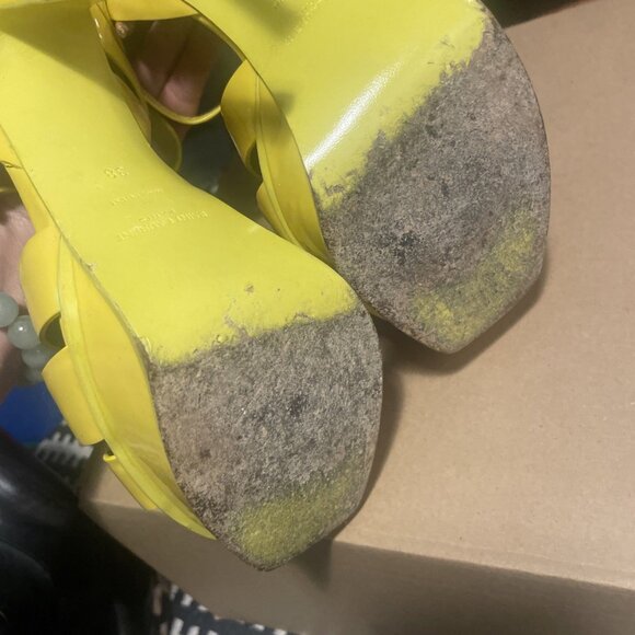 SAINT LAURENT TRIBUTE LEATHER PLATFORM HEEL SANDALS Yellow - Picture 6 of 9